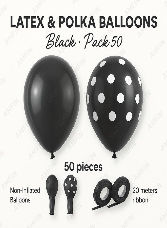 AMFIN (Pack of 25) Polka Dot Black & Solid Latex Black Party Balloons - Birthday Wedding, Baby Shower, Anniversary, Graduation, Halloween, New Year Decorations - Image 4
